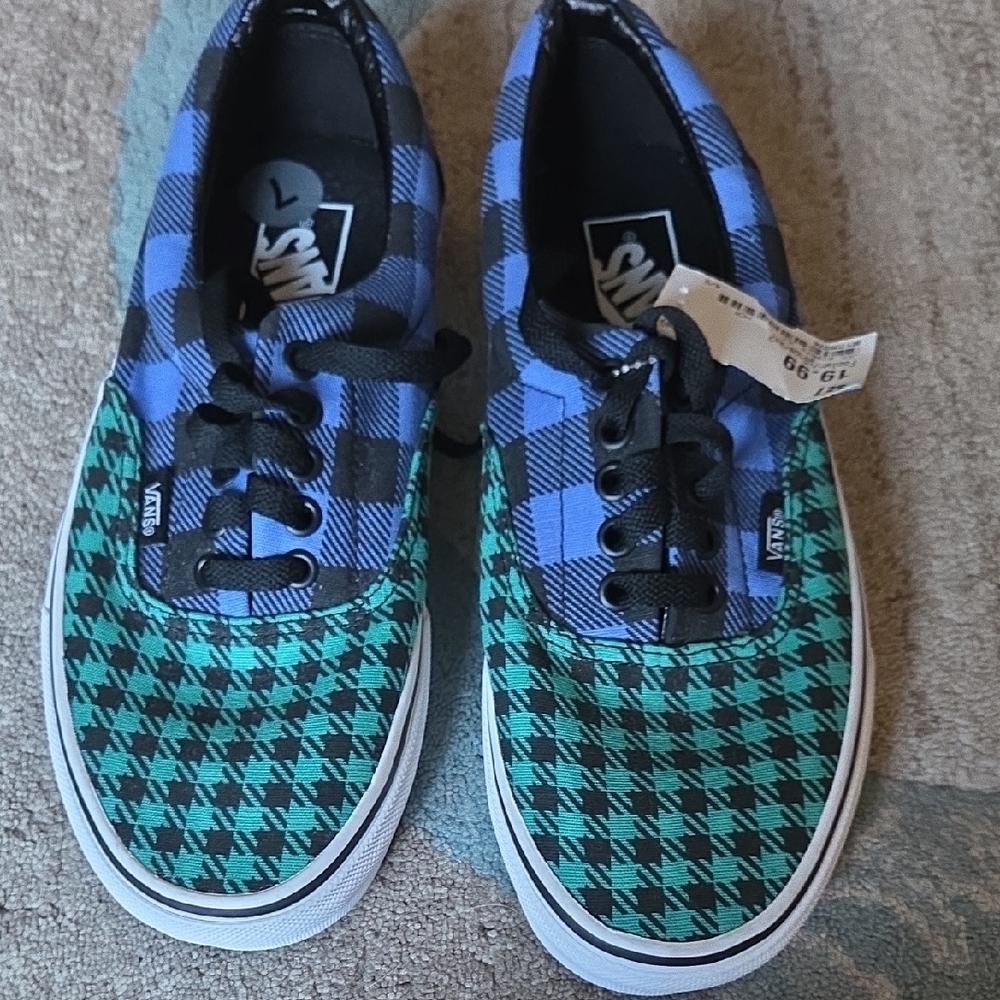 Vans Blue and Green Plaid Sneakers